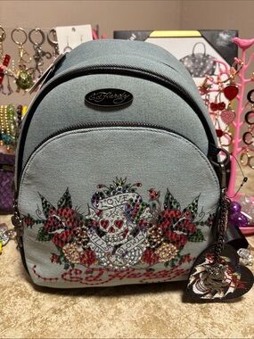 Ed Hardy Denim Embellish Backpack NWT